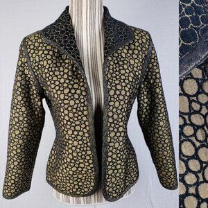 Vintage Yak Magik Reversible Jacket Blazer Silk Black Bronze Beaded size M Boho